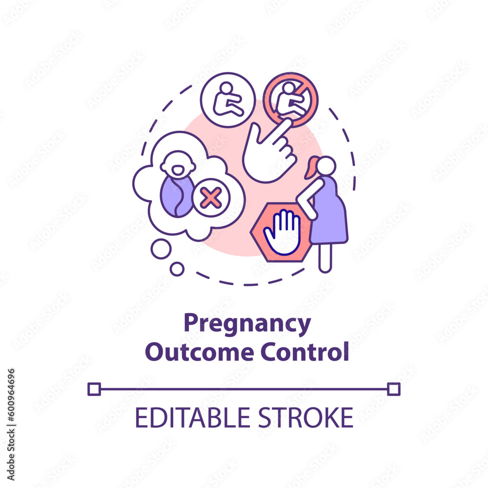 Pregnancy outcome control concept icon. Family violence. Decision making. Abortion clinic. My body. Reproductive health abstract idea thin line illustration. Isolated outline drawing. Editable stroke