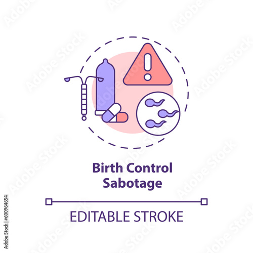 Birth control sabotage concept icon. Family abuse. Unwanted pregnancy. Sexual health. Reproductive choice. Human right abstract idea thin line illustration. Isolated outline drawing. Editable stroke