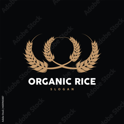 Wheat Rice Logo, Agricultural Organic Plant Vector, Golden Bread Material Luxury Design, Retro Vintage Theme Design