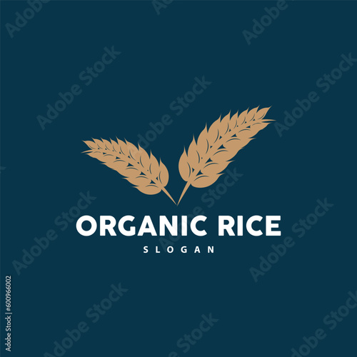 Wheat Rice Logo, Agricultural Organic Plant Vector, Golden Bread Material Luxury Design, Retro Vintage Theme Design