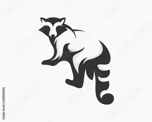 walking raccoon back side view logo icon symbol design template illustration inspiration