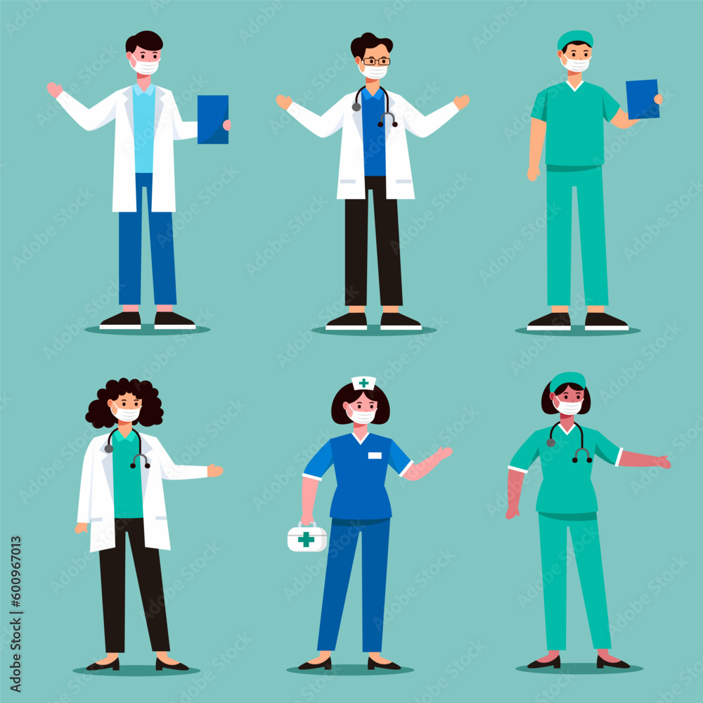 Medical personnel illustration in various outfits To perform duties in hospitals Medical personnel illustration in various outfits To perform duties in hospitals