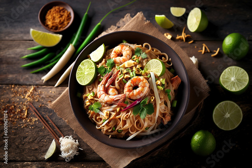 Padthai noodles with shrimps and vegetables photo