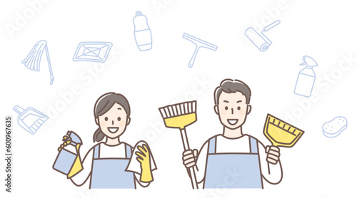 illustration of people cleaning house