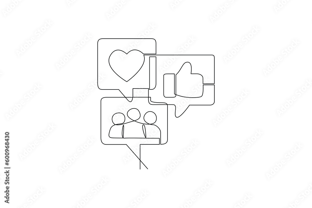 Continuous one line drawing Social media Concept. Single line draw design vector graphic illustration. Continuous one line drawing Social media Concept. Single line draw design vector graphic illustration.