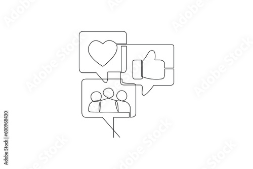 Continuous one line drawing Social media Concept. Single line draw design vector graphic illustration.