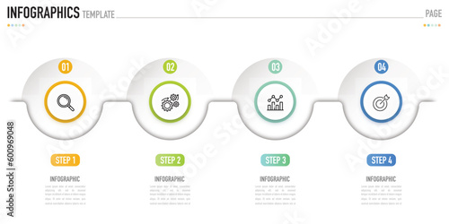 Circular paper origami infographic template or element with 4 step, process, option, bullet, colorful 3D circle, button, label, icons, minimal, modern style for sale slide, flowchart, workflow, web