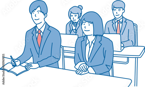 研修を受ける複数の男女のビジネスパーソン