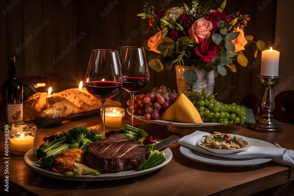 delicious baked beef steak on table with wine and spices and red sauce delicious baked beef steak on table with wine and spices and red sauce