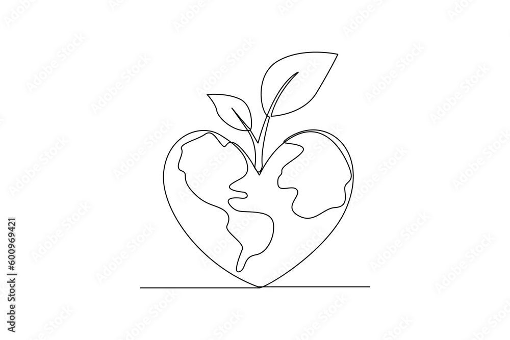 Continuous one line drawing earth and tree. World environment day ...