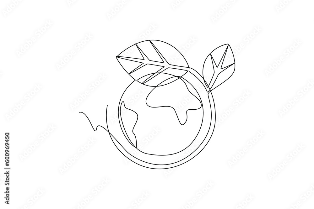 Continuous one line drawing earth and tree. World environment day ...