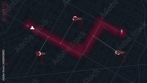 Gps map navigation to own house. City top view. View from above the map buildings. Detailed view of city. Decorative graphic tourist map. Abstract transportation background. Vector, illustration.