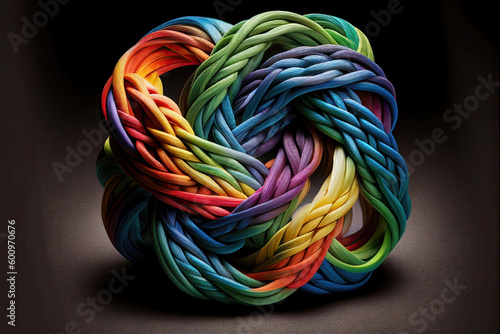 Complex infinite textile knot in rainbow colors (Generative AI)