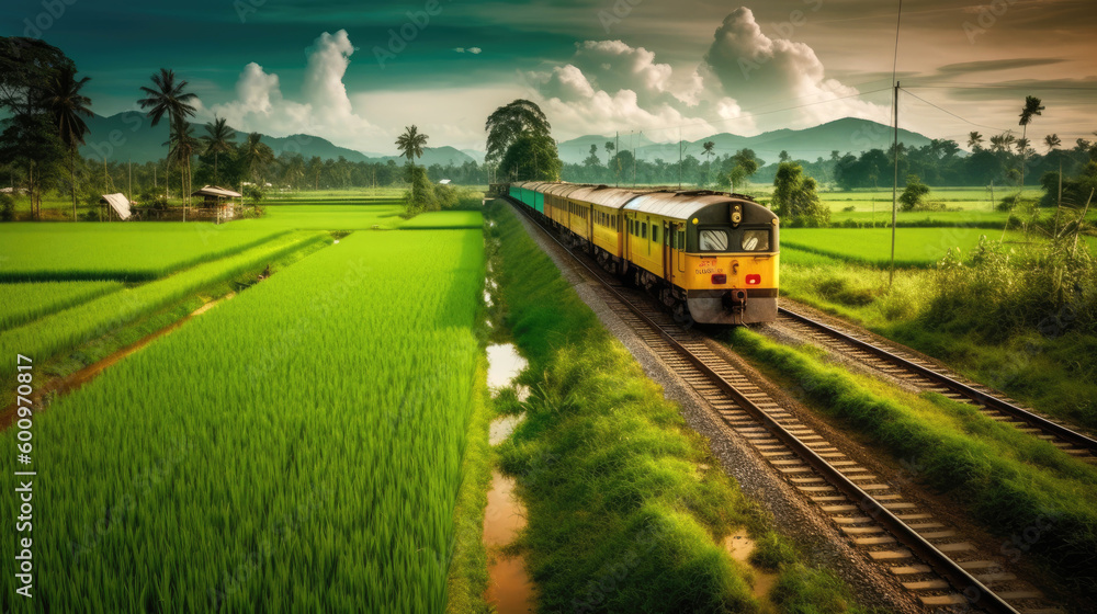 Southeast Asia. Train in the countryside. Generative AI Southeast Asia. Train in the countryside. Generative AI