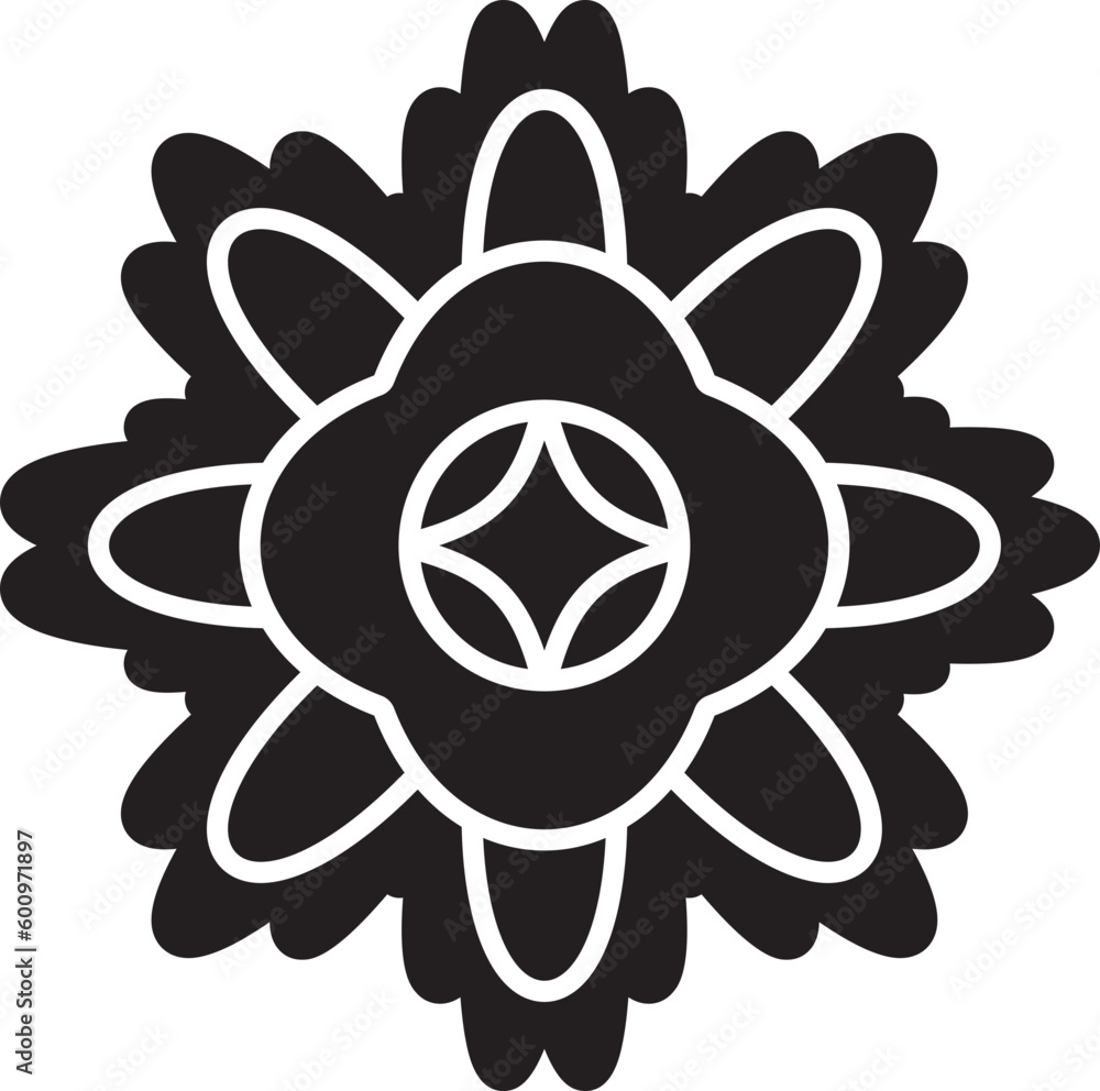 Fototapeta premium Black silhouette retro groovy flower.