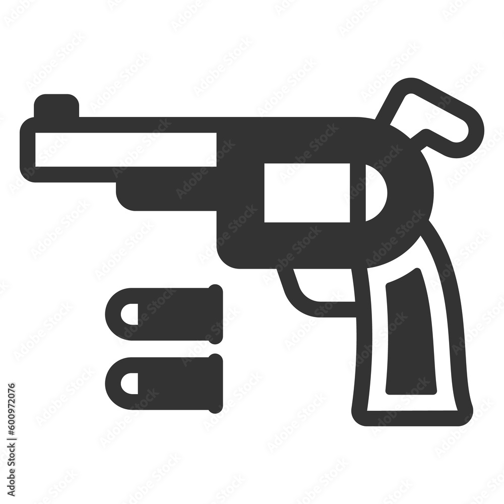 Revolver and cartridges  - icon, illustration on white background, glyph style