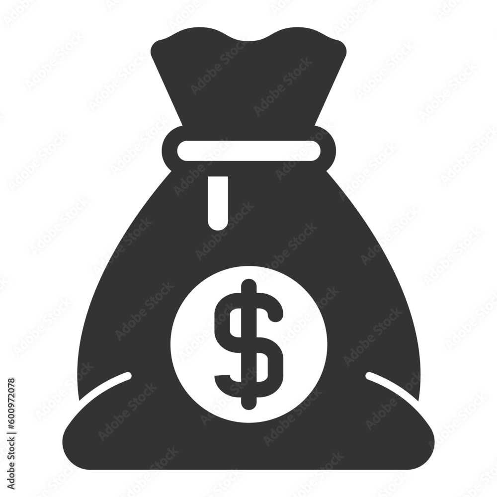Bag of money, with dollars - icon, illustration on white background, glyph style Bag of money, with dollars - icon, illustration on white background, glyph style
