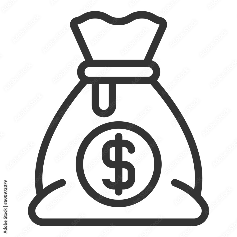 Bag of money, with dollars - icon, illustration on white background, outline style Bag of money, with dollars - icon, illustration on white background, outline style