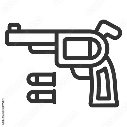 Revolver and cartridges  - icon  illustration on white background  outline style