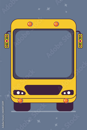 A yellow bus with the word bus on the front bus photo booth