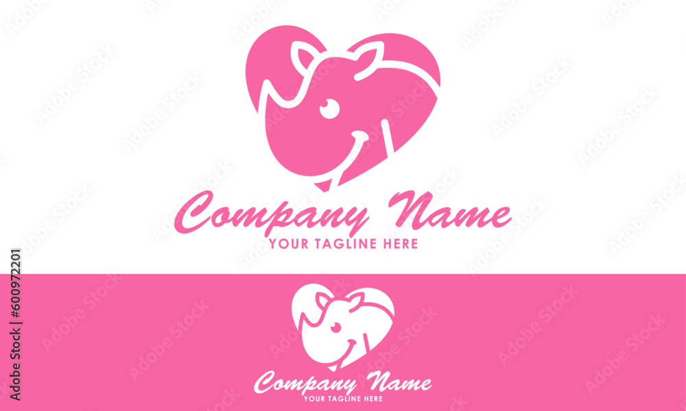 Pink Color Love Care Rhino Logo Design Pink Color Love Care Rhino Logo Design