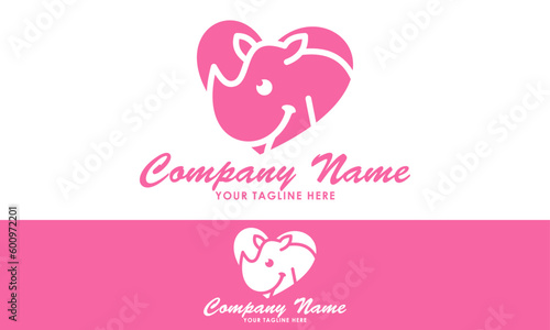 Pink Color Love Care Rhino Logo Design
