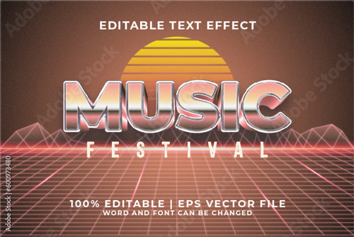 Music Festival 3d Editable Text Effect Retro 80s Style Premium Vector