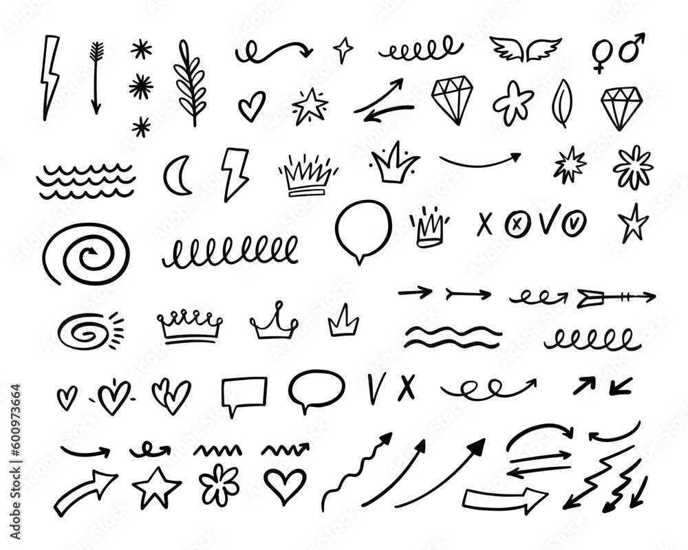 Doodle elements set line art vector sign Doodle elements set line art vector sign
