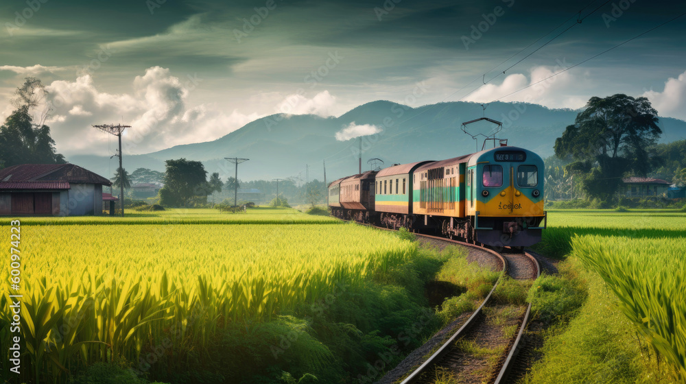 Southeast Asia. Train in the countryside. Generative AI Southeast Asia. Train in the countryside. Generative AI