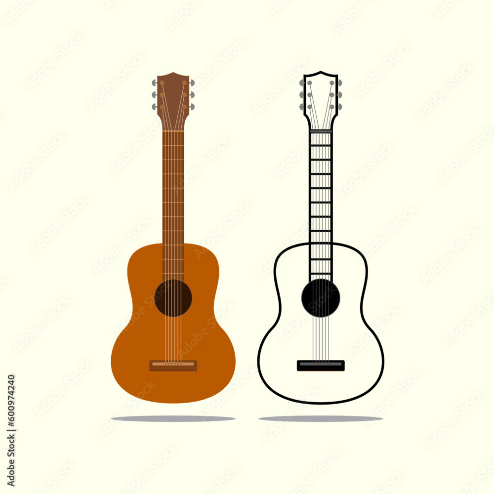 Obraz premium acoustic guitar in color and black white, vector logo icon