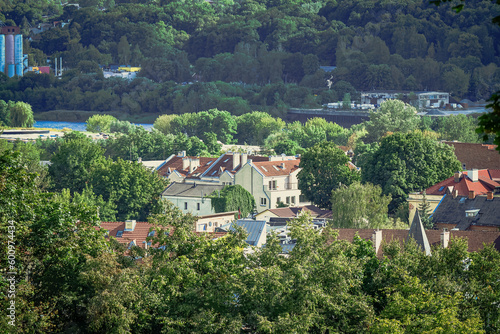 View on a city part with lots of summer greenery and residential ouses in Kaunas, Lithuania