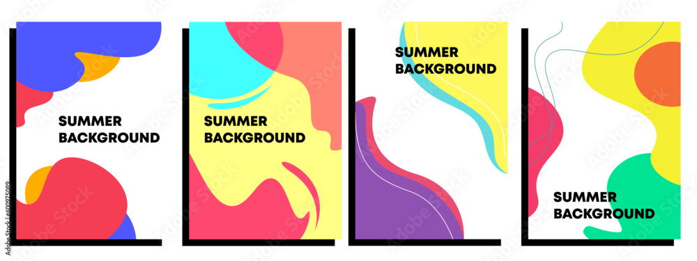 Beautiful concept of summer background set. Trendy abstract art wavy and colorful. Templates for celebration, ads, branding, banner, cover, label, poster, sales
