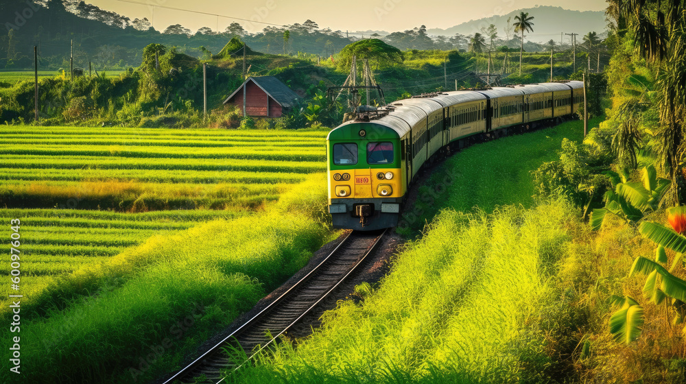 Southeast Asia. Train in the countryside. Generative AI Southeast Asia. Train in the countryside. Generative AI