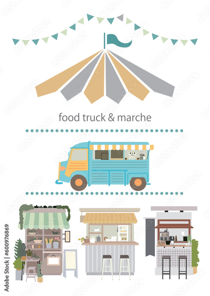 Naklejka premium イベント系素材：food truck_march_キッチンカーとマルシェ