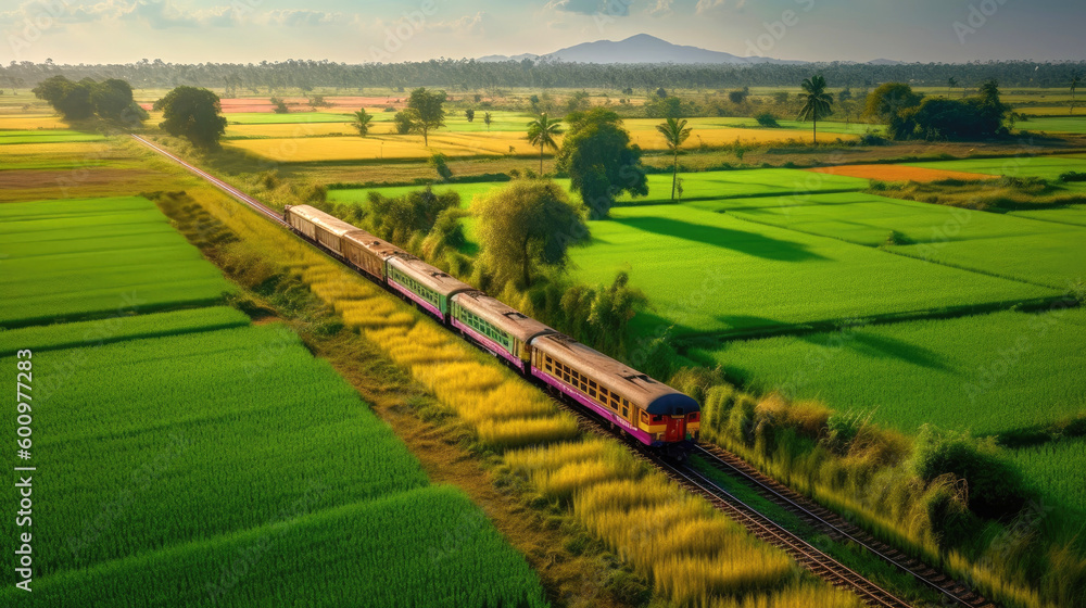 Southeast Asia. Train in the countryside. Generative AI