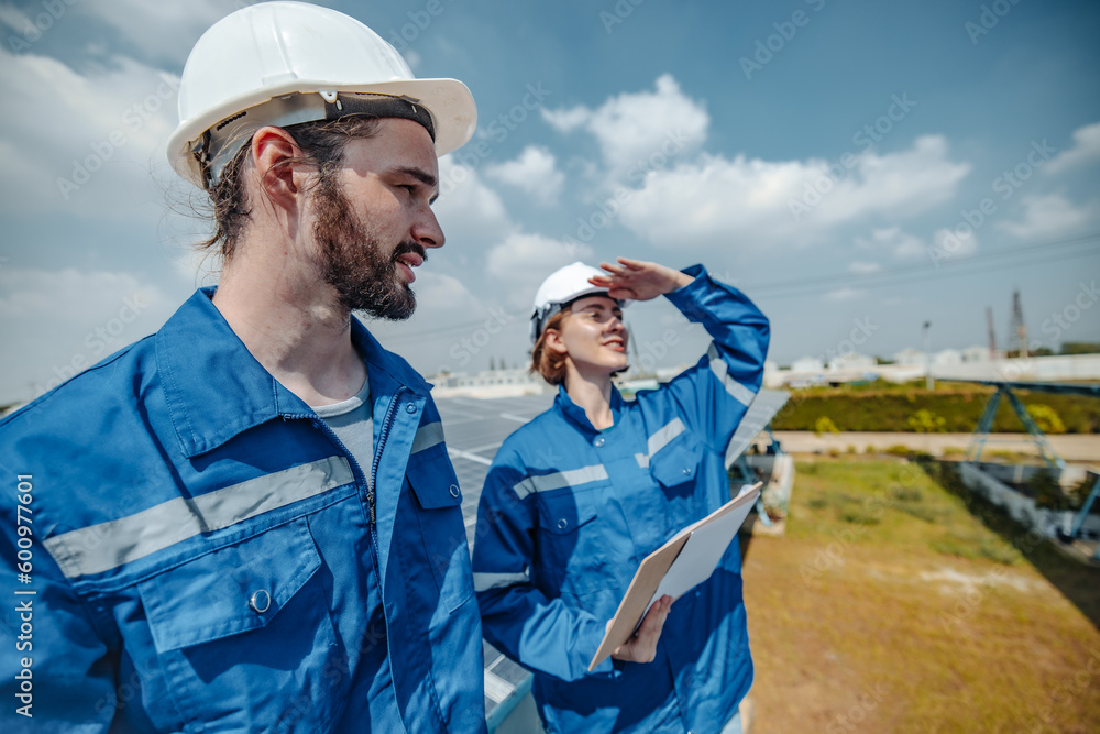 Solar engineers visually examine panel arrays on farm sites using blueprints and drawings to ensure that the alignment, surface, sunlight access, and structural stability meet standard requirements. Solar engineers visually examine panel arrays on farm sites using blueprints and drawings to ensure that the alignment, surface, sunlight access, and structural stability meet standard requirements.