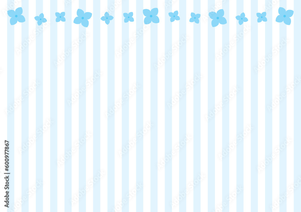 水色の紫陽花のライン、背景ストライプ