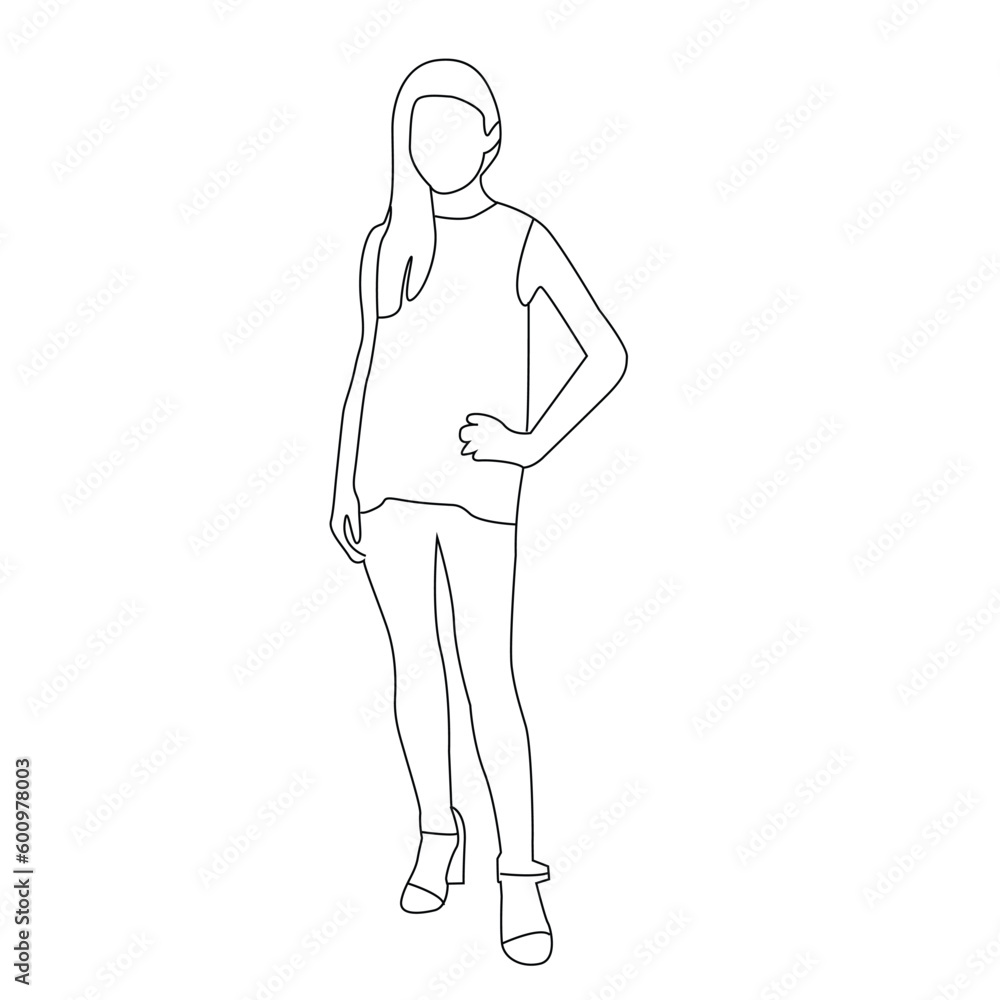 line art female character flat illustration, line art women pose, line art girl