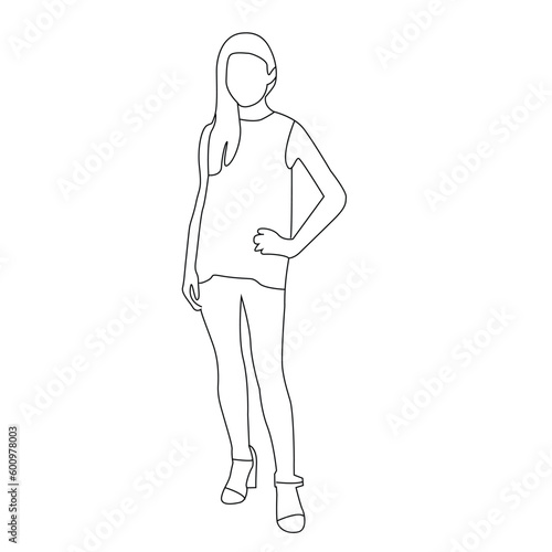line art female character flat illustration, line art women pose, line art girl