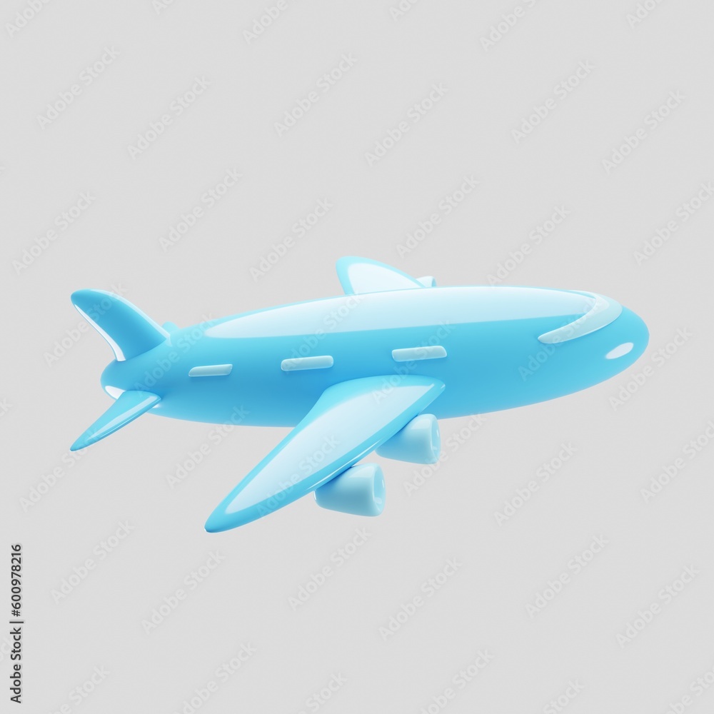 Flight plane icon with cartoon style on 3d rendering. Travel icon concept. 3d illustration