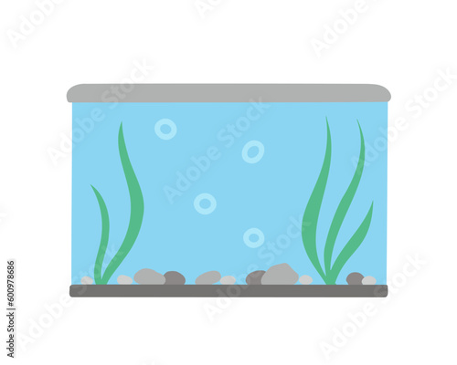Rectangular aquarium with algae. Vector Illustration for printing, backgrounds, covers and packaging. Image can be used for greeting cards, posters, stickers and textile. Isolated on white background.