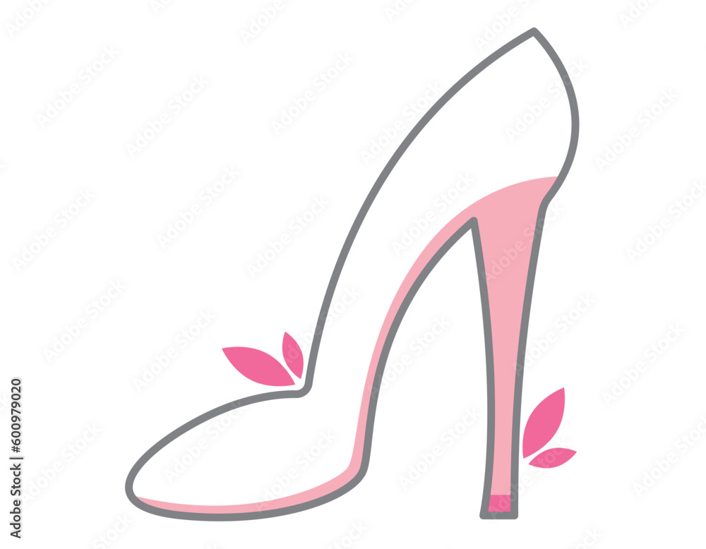 Vector isolated flat pink icon of a fashionable women high heeled shoe. Vector isolated flat pink icon of a fashionable women high heeled shoe.