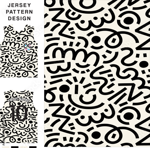 Abstract doodle concept vector jersey pattern template for printing or sublimation sports uniforms football volleyball basketball e-sports cycling and fishing Free Vector.
