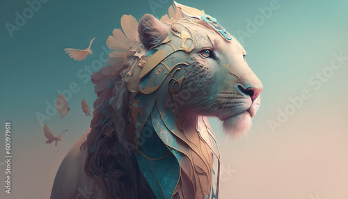 Fototapeta Naklejka Na Ścianę i Meble -  Lion animal abstract wallpaper. Soft background panthera in Pastel colors generative ai