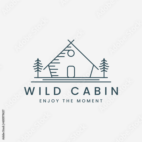 cabin house line art vector logo template illustration design