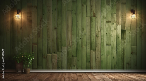 Green Mouldy Wooden Wall. Generative AI photo