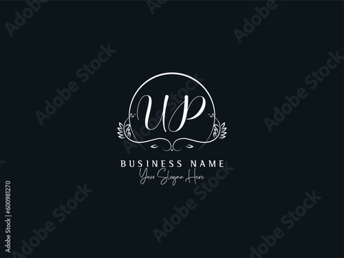 Minimal luxury Up u&p pu signature letter logo icon vector stock