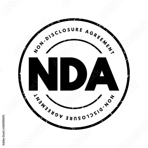 NDA Non-Disclosure Agreement - legal contract between two parties that outlines confidential material, acronym text stamp