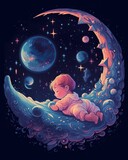 A baby asleep in a crescent moon. Generative AI