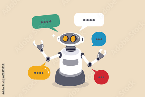 Chatbot online service to answer questions with machine learning or AI artificial intelligence, NLP neural language processing concept, smart robot talking with speech bubble, dialog on conversation.